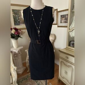 Vicky Tiel NWT black sleeveless belted dress SZ 6